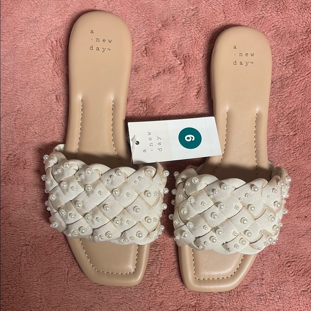 A New Day Women's Pearl Cream Slide Sandals